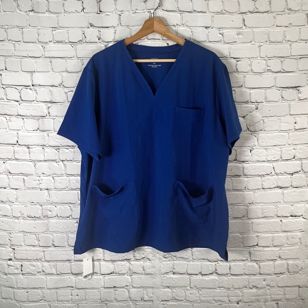 Cozyfit Royal Blue Scrub Top V-Neck 3-Pocket Medical Uniform Women 2XL NWT